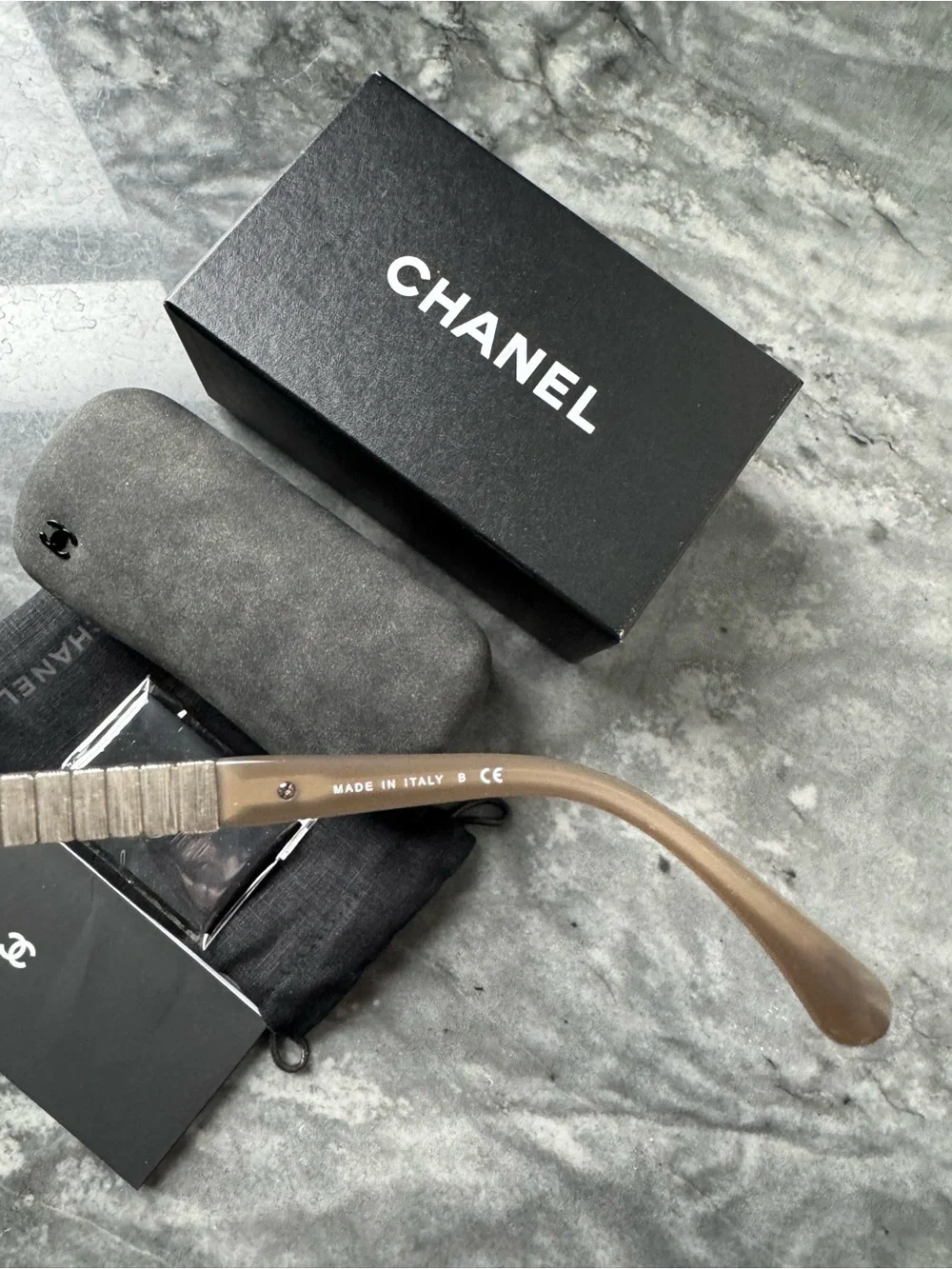 CHANEL Taupe Acetate Sunglasses with Crystal-Studded Temples